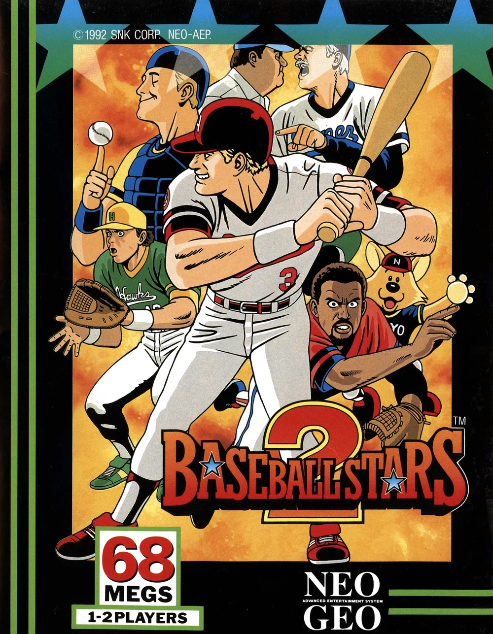 American box of the game Baseball Stars 2 on Neo Geo, front side