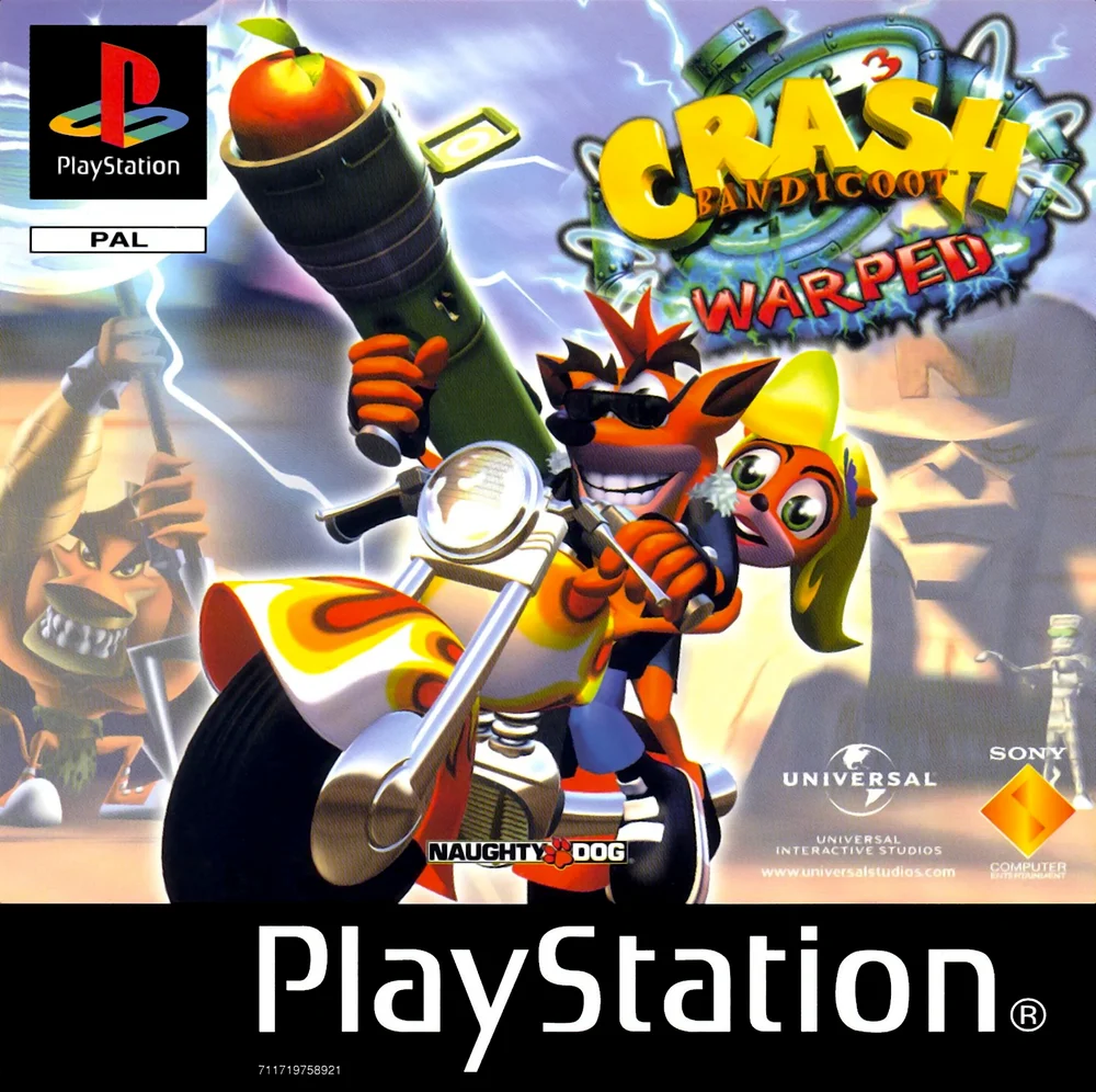 European box of Crash Bandicoot 3: Warped game on PlayStation, front side