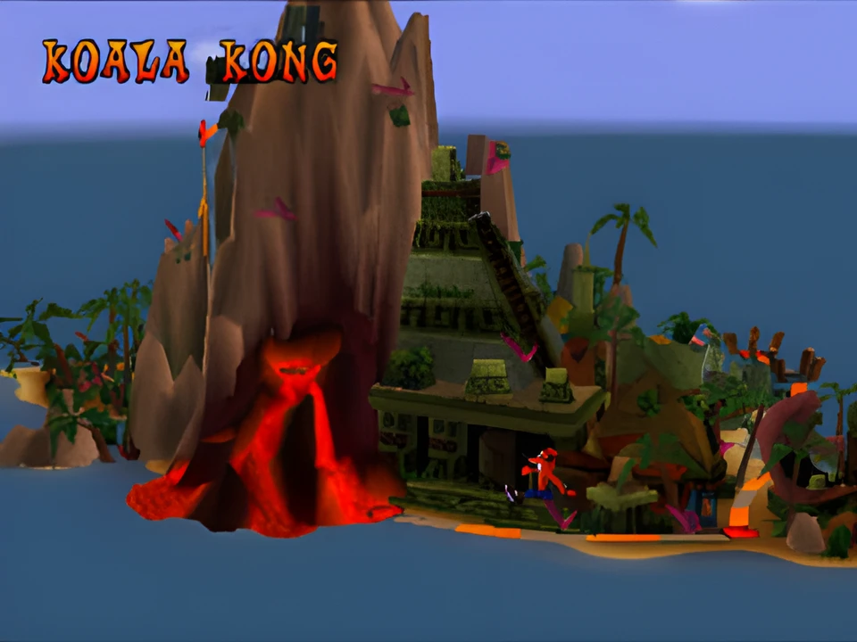 Map of the archipelago with the volcano of the island of Wumpa in Crash Bandicoot on PS1