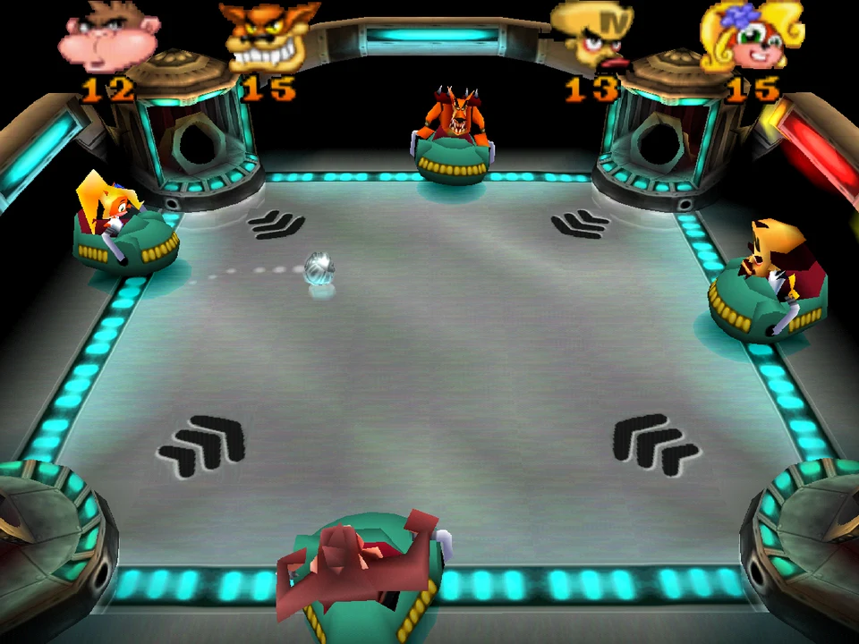 Four-player Crashball game in a futuristic arena of Crash Bash
