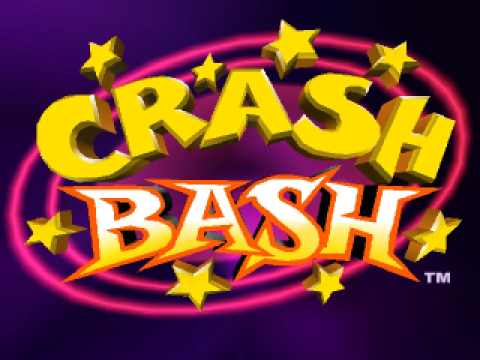 Crash Bash logo on a purple background, PS1 version