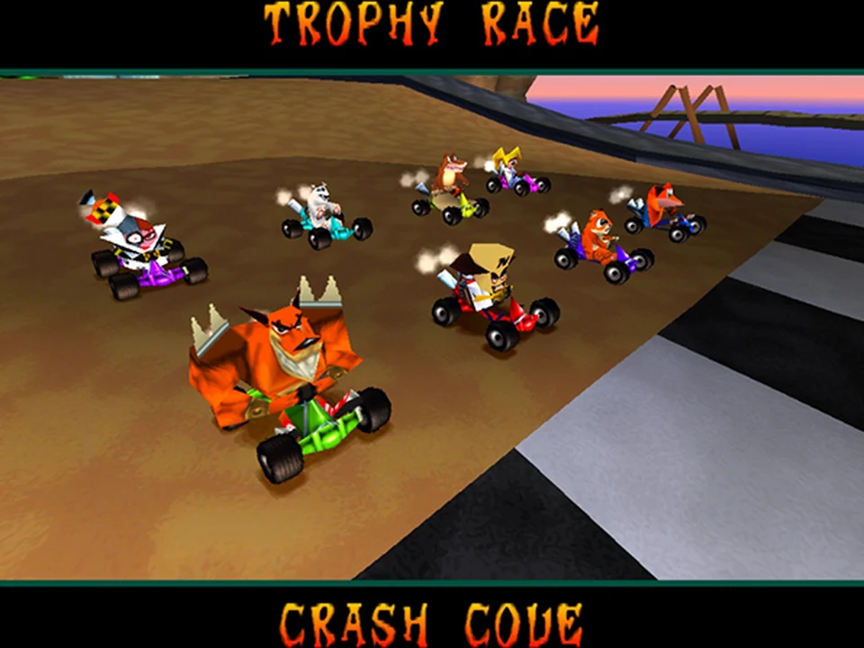 Trophy race on the Crash Cove circuit with all the drivers starting in Crash Team Racing