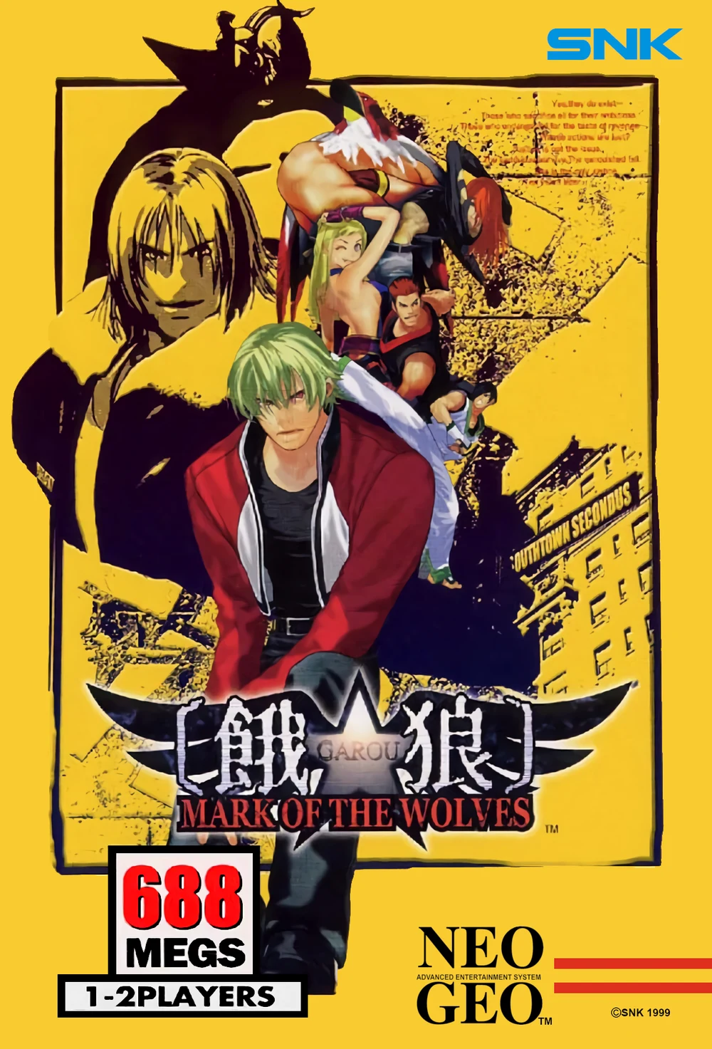 American box of the game Garou: Mark of the Wolves on Neo Geo, recto