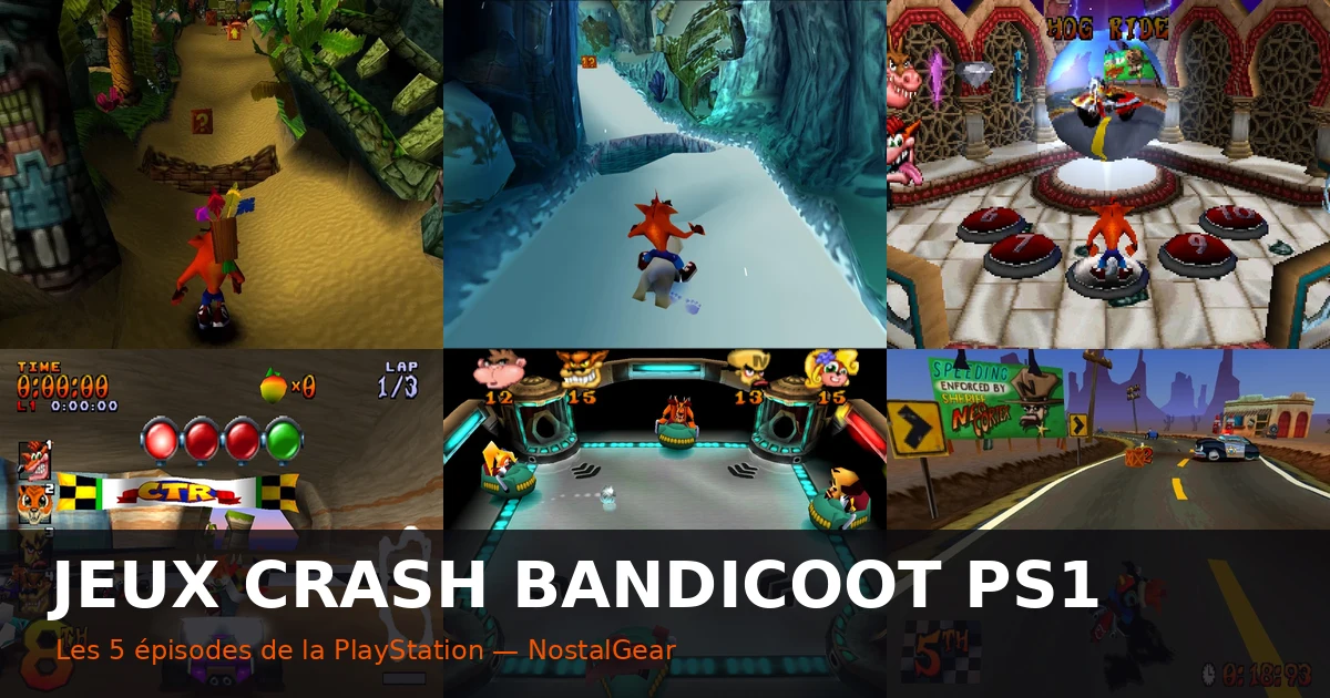 Game captures from Crash Bandicoot on PS1: Crash Bandicoot, Crash Bandicoot 2, Warped, Crash Team Racing and Crash Bash
