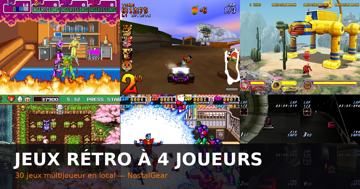 Retro games for 4 players: Ninja Turtles, Crash Team Racing, Power Stone 2, Saturn Bomberman, X-Men and Re-Volt