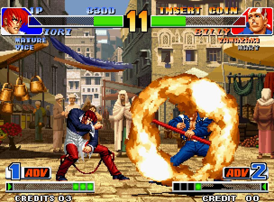 A super-charged attack lights up the screen in The King of Fighters '98