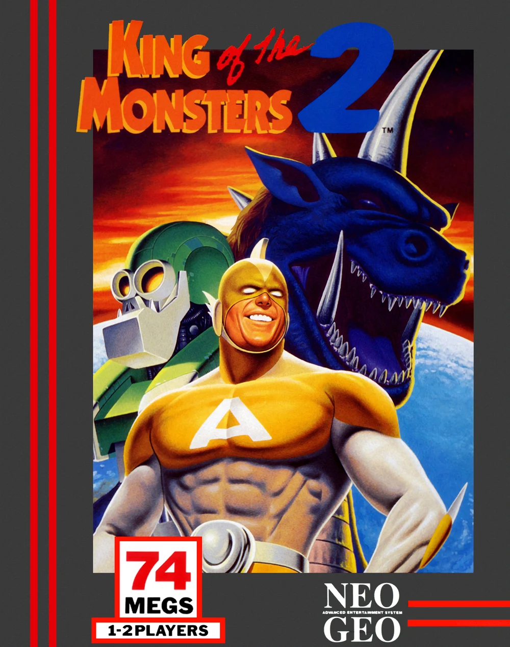 European box of the game King of the Monsters 2 on Neo Geo, recto