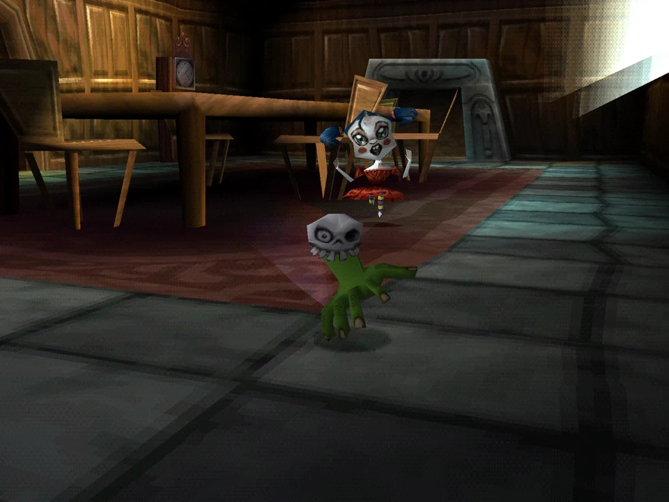 MediEvil 2 (PS1) – Gameplay Dan-main, with the head of Dan resting on a hand, slithers everywhere (MediEvil 2, PS1)
