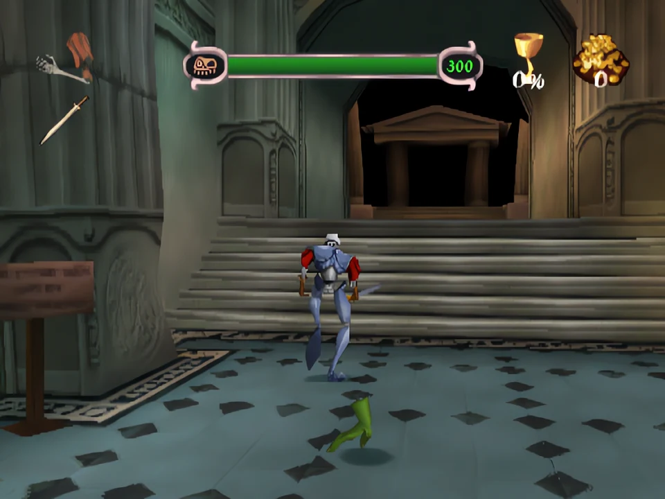 MediEvil 2 PS1: the hall of the museum Sir Daniel climbs the steps of the museum hall in MediEvil 2 on PS1