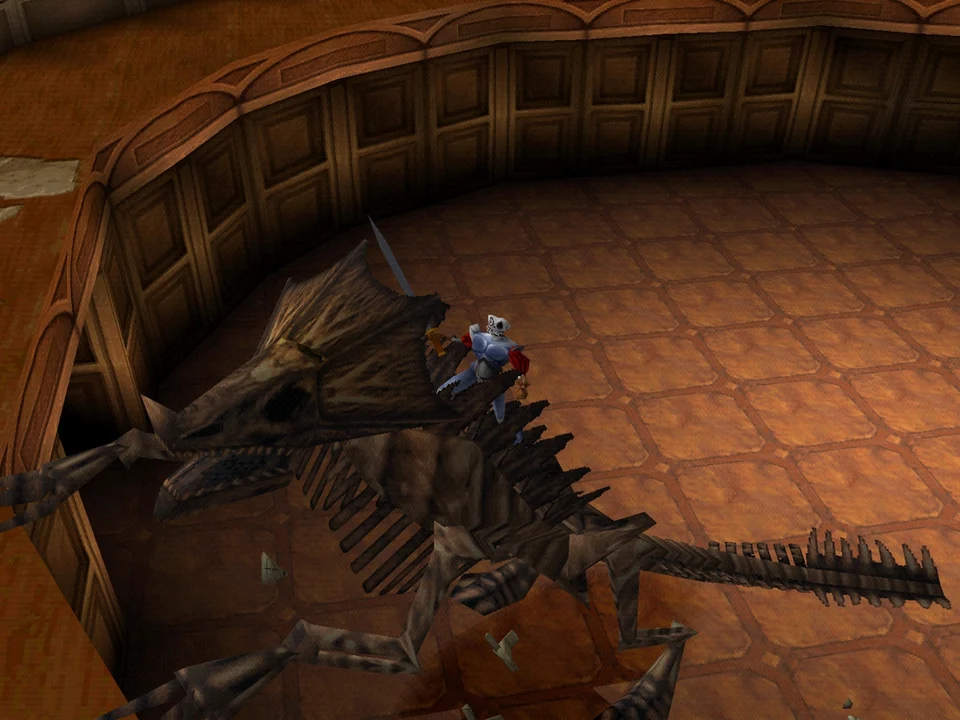 MediEvil 2 (PS1) – Tyrannosaurus Wrecks The reanimated T-Rex skeleton, the game's first boss (MediEvil 2, PS1)