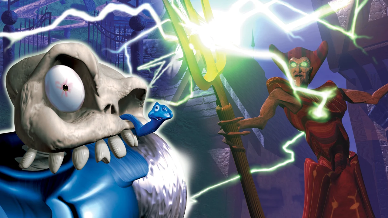 MediEvil (PS1) – illustration by Dan and Zarok Illustration from MediEvil: Sir Daniel Fortesque versus the wizard Zarok and his lightning