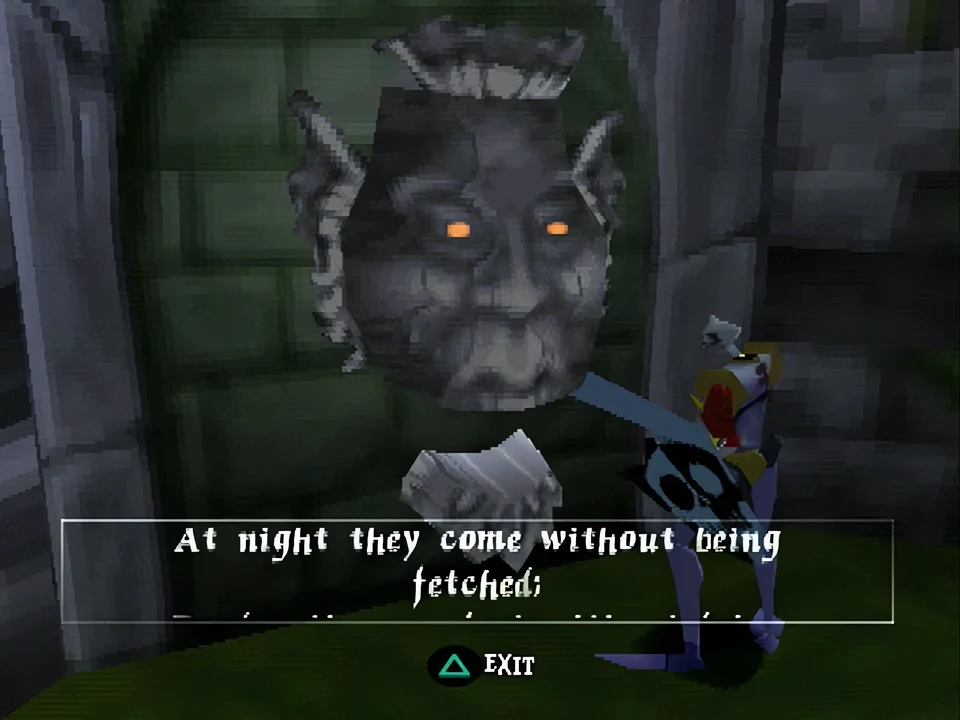 MediEvil (PS1) – The Asylum Grounds (2) Jack of the Green, the master of riddles, only lets Dan out after four correct answers – level The Asylum Grounds in MediEvil (PS1)
