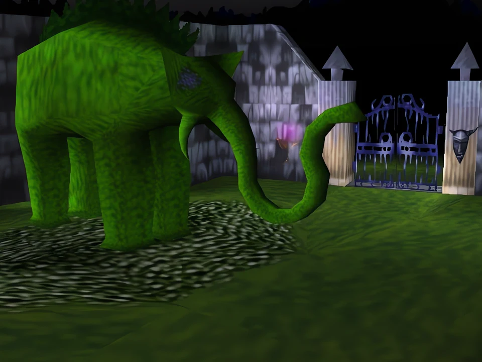 MediEvil (PS1) – The Asylum Grounds (3) The plant sculptures in the garden – level The Asylum Grounds in MediEvil (PS1)