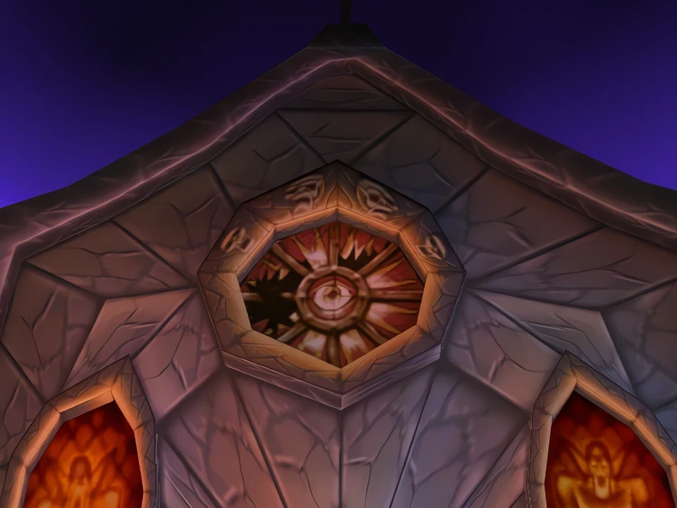 MediEvil (PS1) – Cemetery Hill (2) At the top of the hill, the facade of the mausoleum – level Cemetery Hill in MediEvil (PS1)