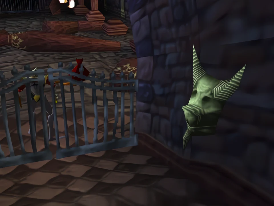 MediEvil (PS1) – Dan's Crypt (2) The mural gargoyles give advice to Dan throughout the game – level Dan's Crypt in MediEvil (PS1)