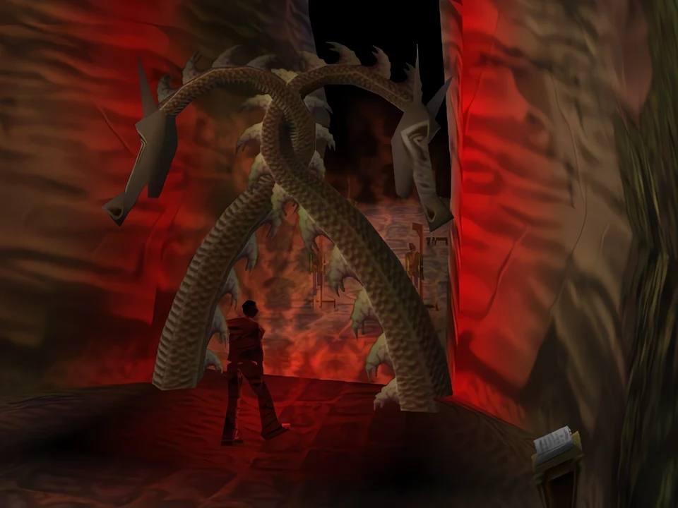 MediEvil (PS1) – The Gallows Gauntlet (3) A room bathed in red light – level The Gallows Gauntlet from MediEvil (PS1)
