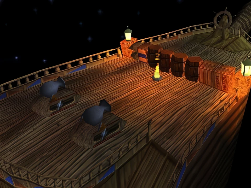 MediEvil (PS1) – The Ghost Ship (2) The ship's bridge, illuminated by a lantern – level The Ghost Ship in MediEvil (PS1)