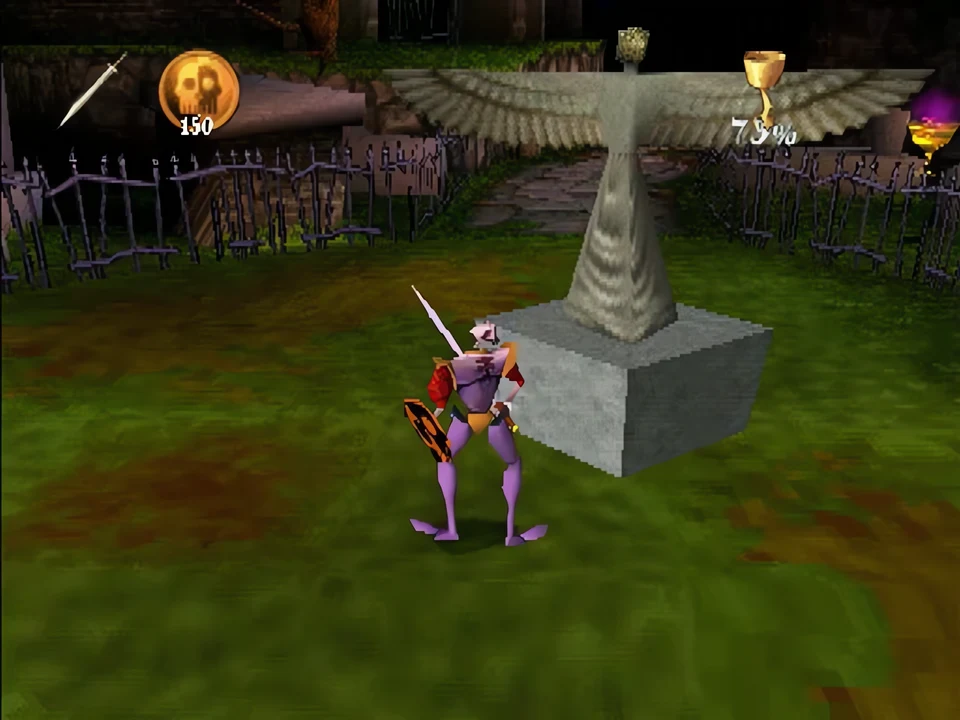 MediEvil (PS1) – The Graveyard (2) A statue of an angel in the middle of the tombs – The Graveyard level in MediEvil (PS1)