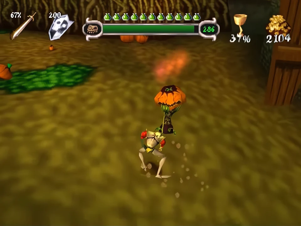 MediEvil (PS1) – Pumpkin Gorge The Pumpkin Gorge level in MediEvil on PS1