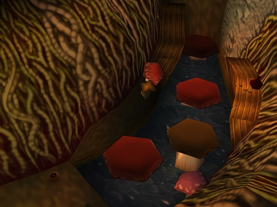 MediEvil (PS1) – Pumpkin Gorge (3) Giant mushrooms and twisted roots – level Pumpkin Gorge from MediEvil (PS1)