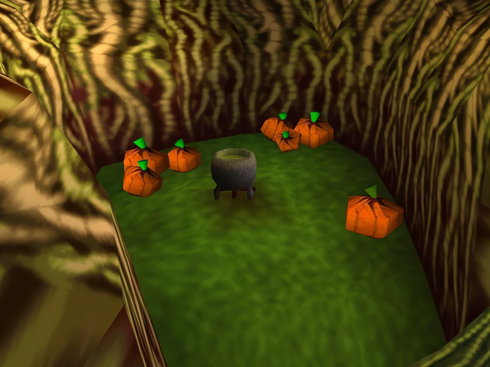 MediEvil (PS1) – The Pumpkin Serpent (3) The pumpkin field at the heart of the level – The Pumpkin Serpent level from MediEvil (PS1)