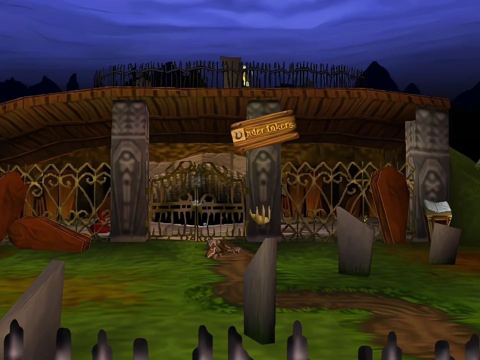 MediEvil (PS1) – Return to the Graveyard (2) A large tomb at the bottom of the cemetery – level Return to the Graveyard in MediEvil (PS1)