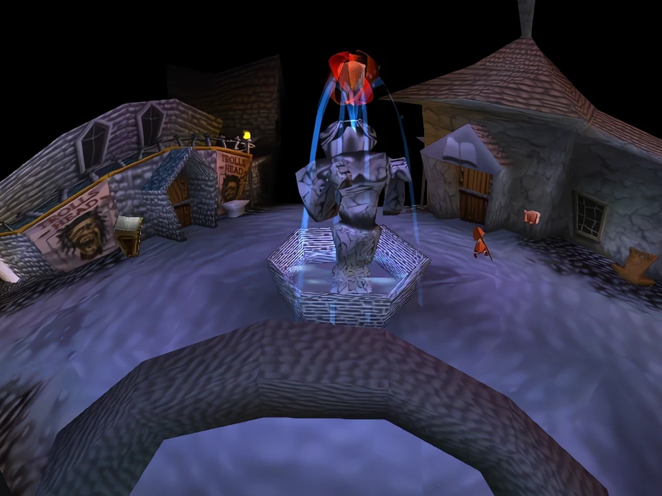 MediEvil (PS1) – The Sleeping Village (2) The village square and its statue – level The Sleeping Village in MediEvil (PS1)