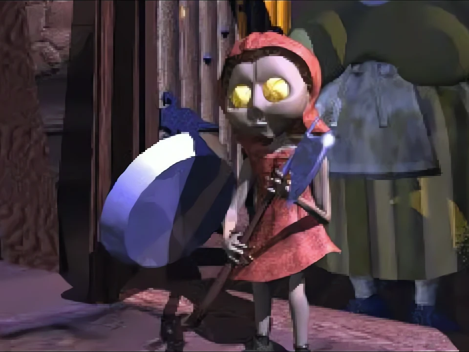 MediEvil (PS1) – The Sleeping Village (3) A hypnotized villager, wielding an axe. Better to avoid him – level The Sleeping Village in MediEvil (PS1)
