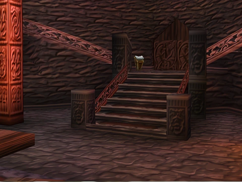 MediEvil (PS1) – the hall of heroes A staircase leads to the doors of the heroes (MediEvil, PS1)