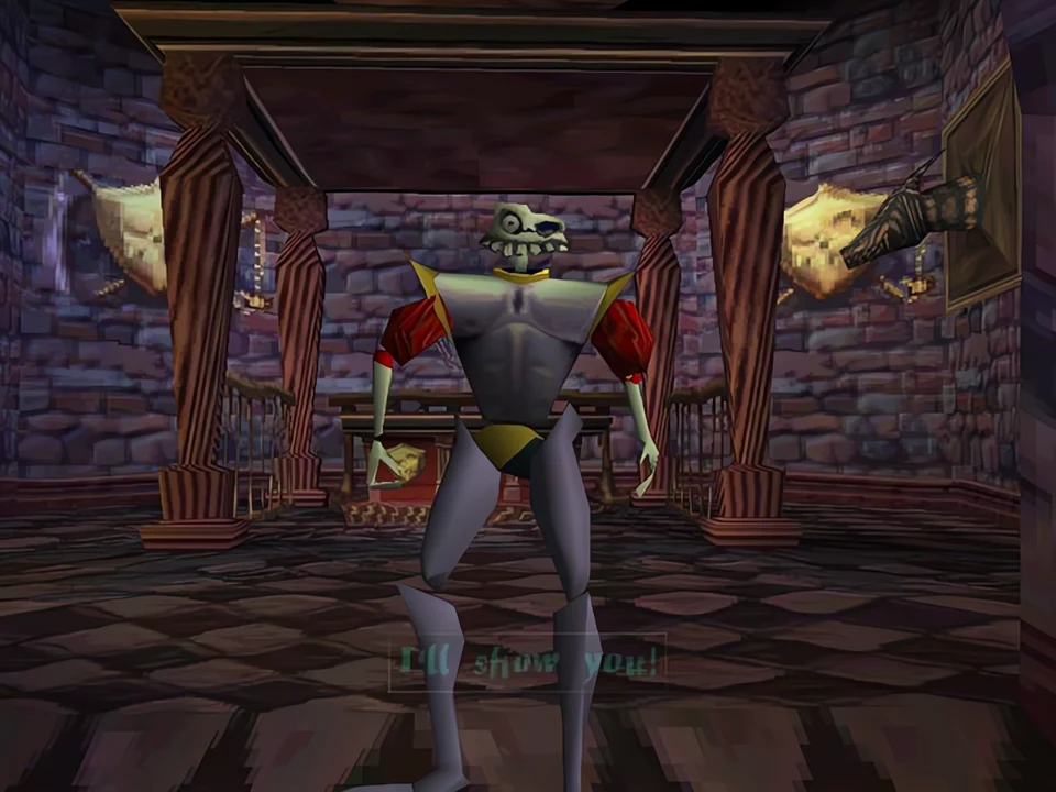 MediEvil PS1: the hall of heroes A Knight of the Hall of Heroes in Gallowmere addresses the player in MediEvil