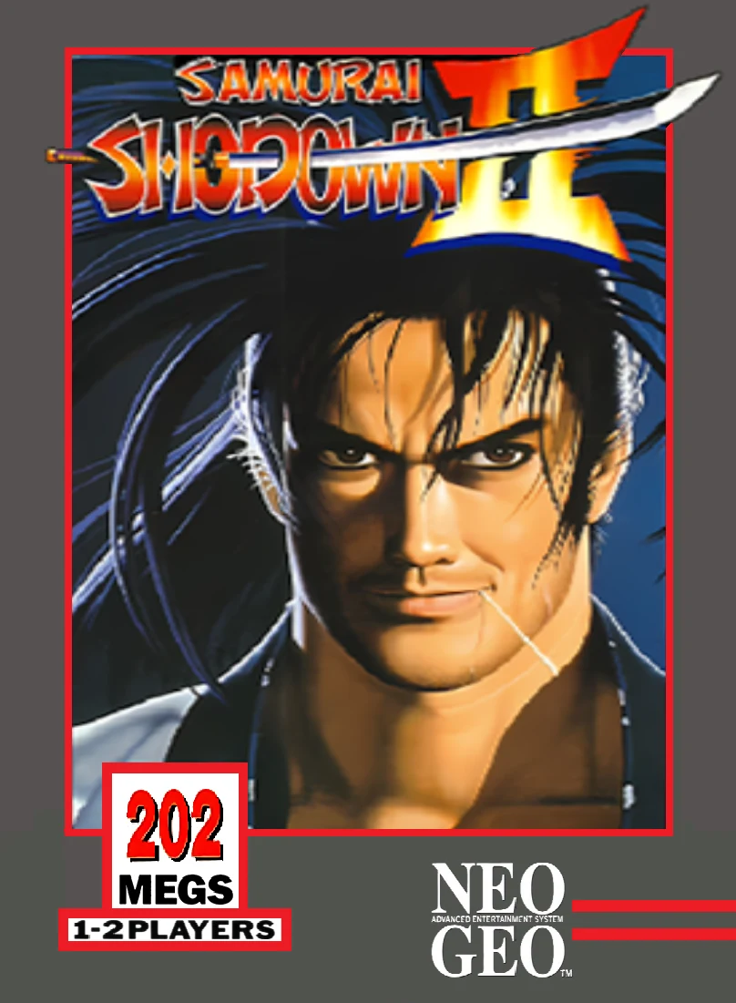 American box of the game Samurai Shodown II on Neo Geo, recto