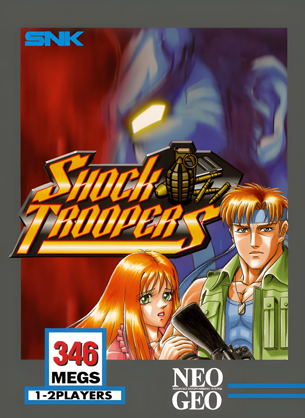 American box of the game Shock Troopers on Neo Geo, recto