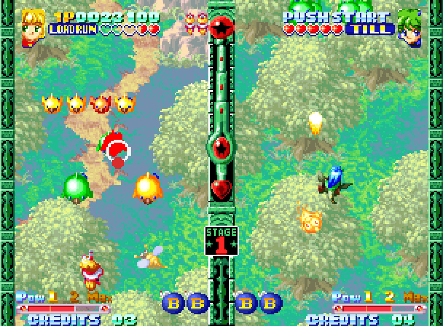 Two heroines clash on a shared screen in Twinkle Star Sprites on the Neo Geo